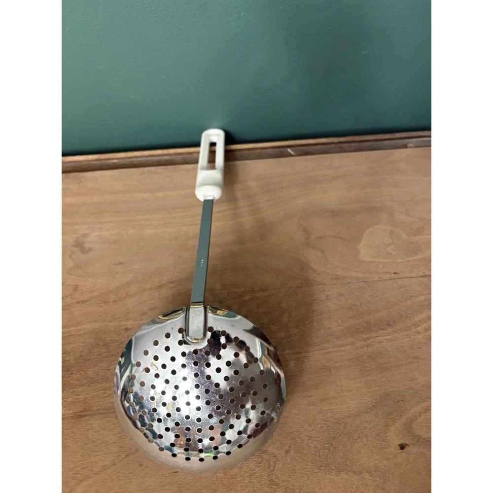 Vintage stainless steel kitchen skimmer Slatted Spoon made in Korea